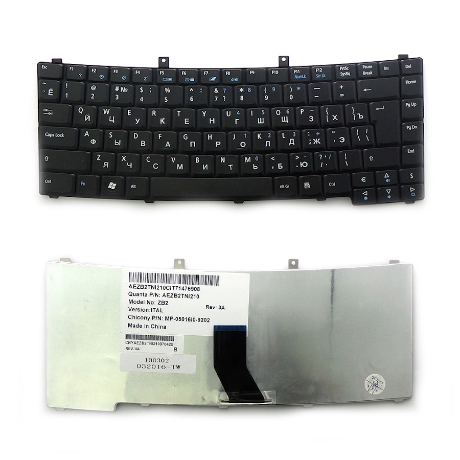 Клавиатура для ноутбука Acer TravelMate 2300, 2480, 8100, 2400, 2450 Series. Г-образный Enter. Черная, без рамки. PN: ZL1, AEZL1TN7019, 90.4C507.00R.
