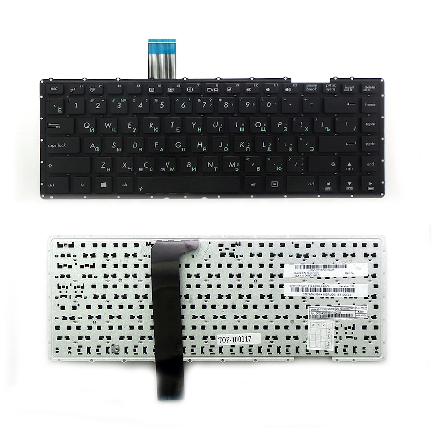 Клавиатура для ноутбука Asus X401, X401A, F401, F401A Series. Плоский Enter. Черная, без рамки. PN: 0KNB0-4100US00, MP-11L93US-920.