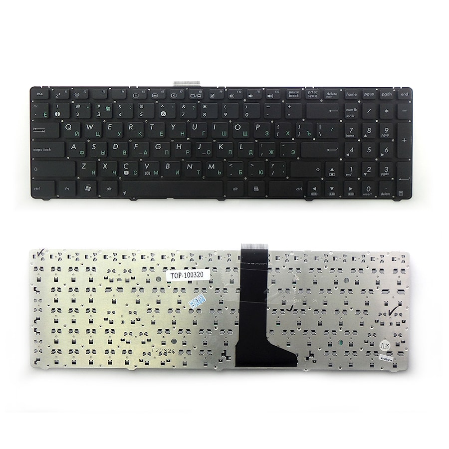 Клавиатура для ноутбука Asus U52, U53, U53F, U53J, U56 Series. Плоский Enter. Черная, без рамки. PN: 04GNZ51KUS00-1, 0KN0-HY1US01.