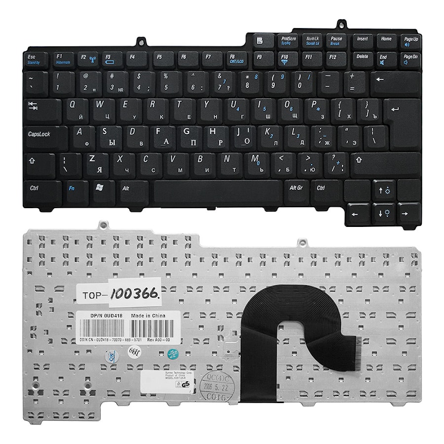 Клавиатура для ноутбука Dell Inspiron 1300, B120, B130, Latitude 120L Series. Г-образный Enter. Черная, без рамки. PN: 0UD418, V0511BIAS3.