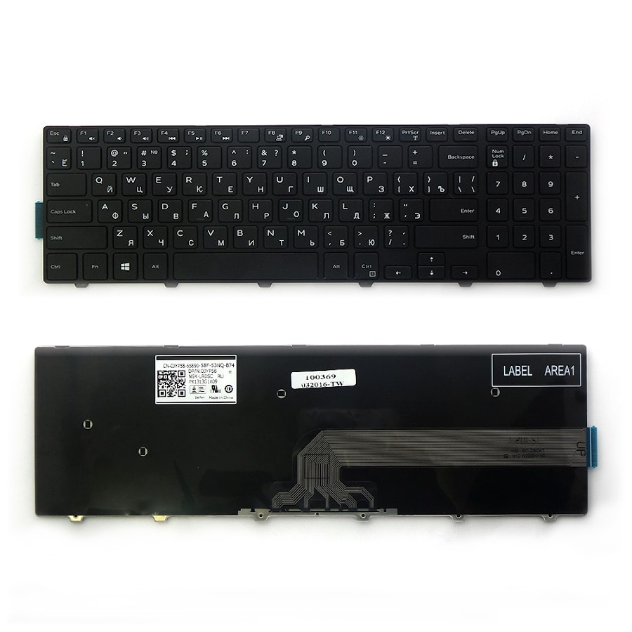 Клавиатура для ноутбука Dell Inspiron 15 3541, 3542, 3543, 3552, 3558 Series. Плоский Enter. Черная, с черной рамкой. PN: PK1313G2A00, V147225AS.