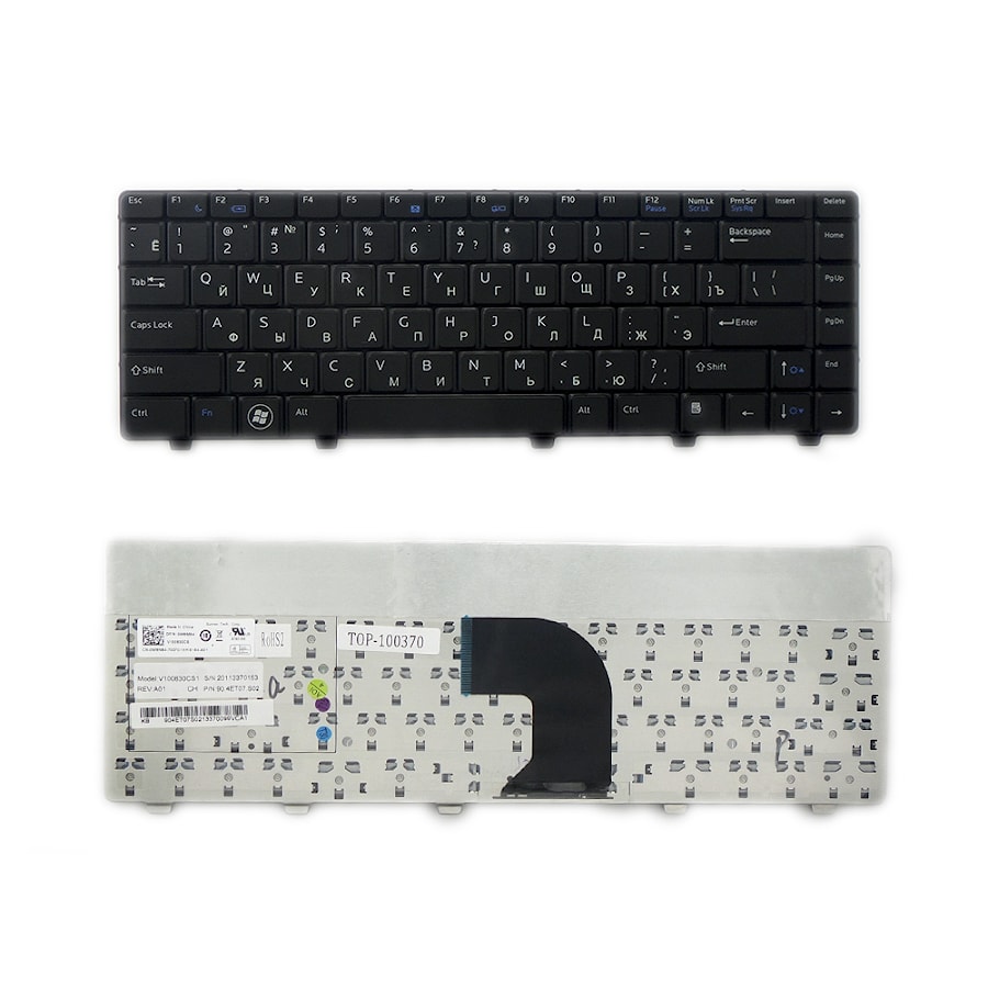 Клавиатура для ноутбука Dell Vostro 3300, 3400, 3500 Series. Плоский Enter. Черная, без рамки. PN: NSK-DH30R, 9J.N1K82.30R.