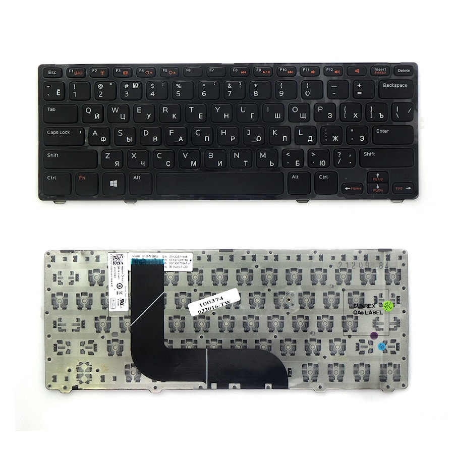 Клавиатура для ноутбука Dell Inspiron N411z, 14z-5423, Vostro 3360 Series. Плоский Enter. Черная, с черной рамкой. PN: AER07700010, MP-11K53SU6920.