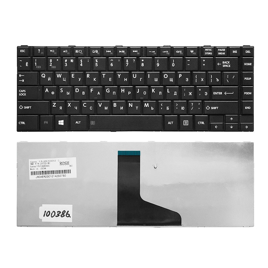 Клавиатура для ноутбука Toshiba Satellite L800, L830, L805, C800, M800, M805 Series. Плоский Enter. Черная, без рамки. PN: 9Z.N7SSQ.001.
