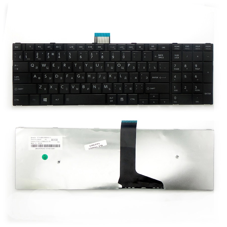 Клавиатура для ноутбука Toshiba Satellite C55, C55-A Series. Плоский Enter. Черная, без рамки. PN: NSK-TVPSU, 9Z.N7USU.P0R.