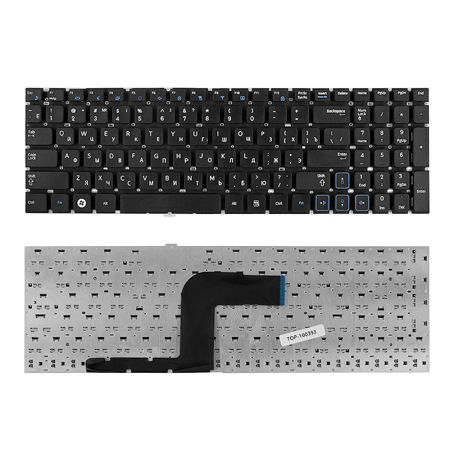 Клавиатура для ноутбука Samsung RC510, RC520, RV509, RV511, RV513, RV515, RV518, RV520 Series. Плоский Enter. Черная, без рамки. PN: BA59-02927C.