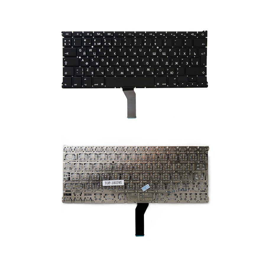 Клавиатура для ноутбука Apple MacBook Air 13" A1369, A1466 Series. Г-образный Enter. Черная, без рамки. PN: MC965, MC966.