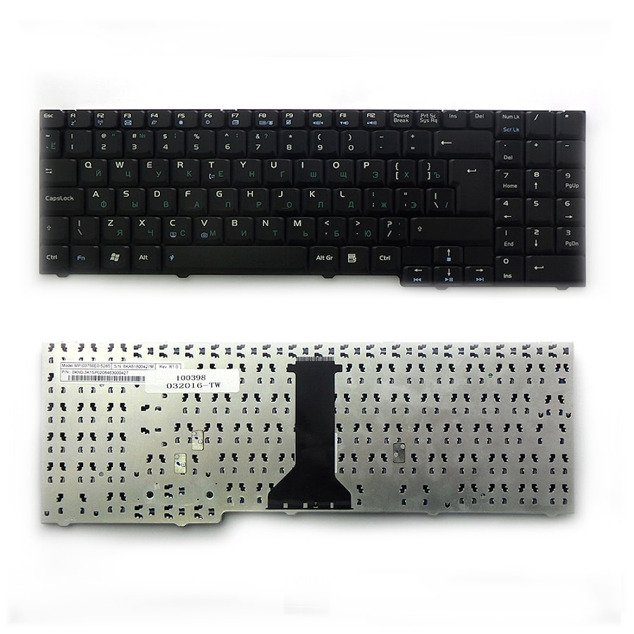 Клавиатура для ноутбука Asus F7, F7E, M51, M51A, X56, X56A Series. Г-образный Enter. Черная, без рамки. PN: NSK-U400R, 9J.N0B82.00R.
