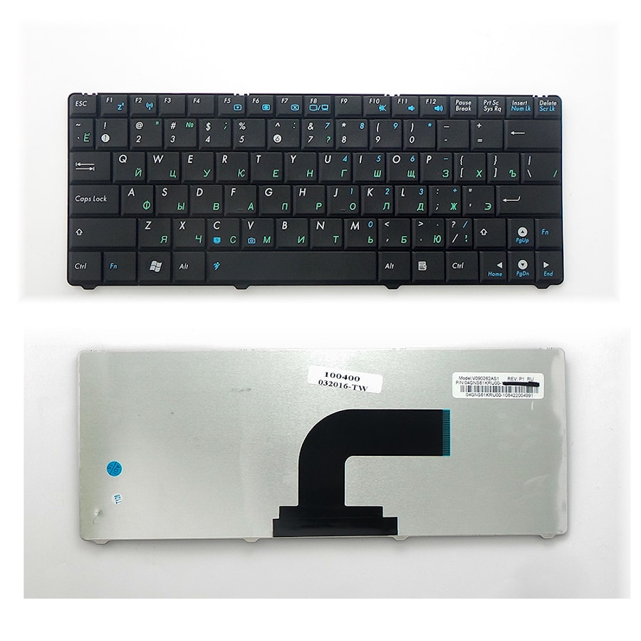 Клавиатура для ноутбука Asus N10, N10A, N10C, N10E, N10J, N10JC, Eee PC 1101 Series. Плоский Enter. Черная, без рамки. PN: 0KNA-1J2RU01, V090262BK1.