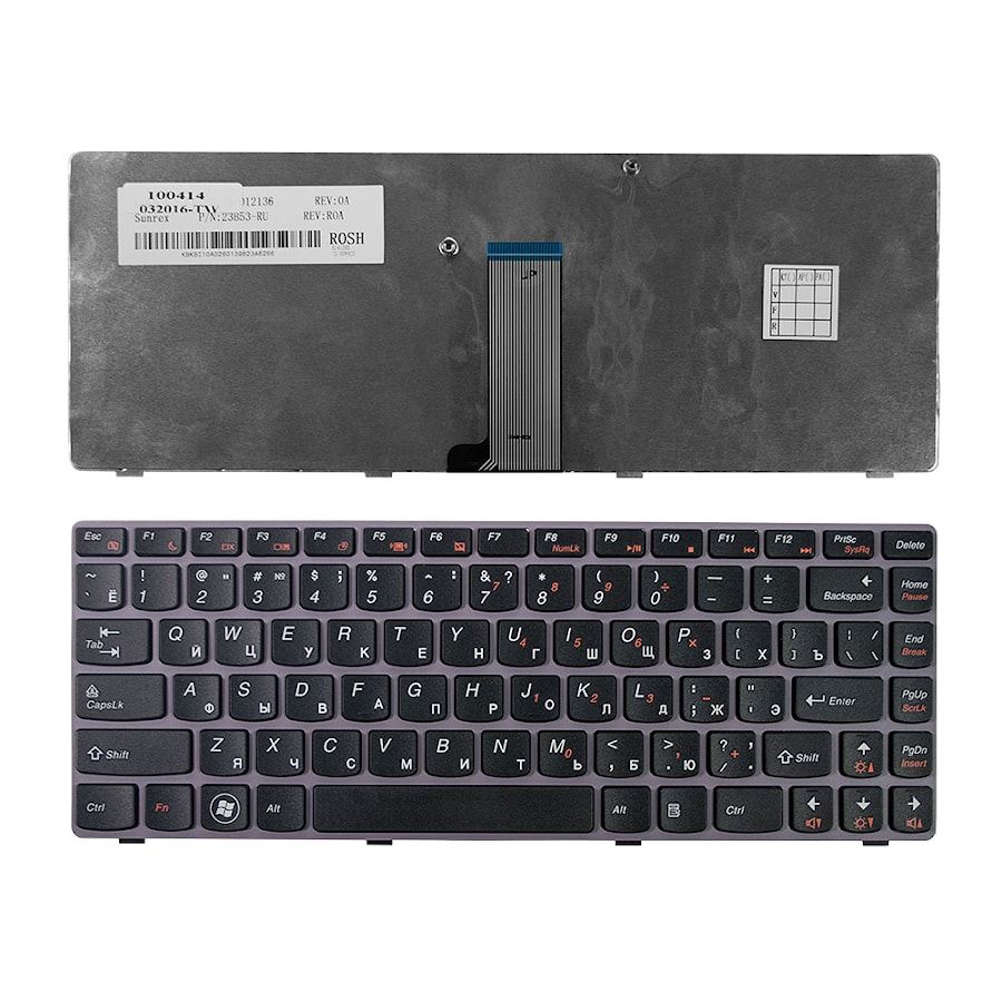 Клавиатура для ноутбука Lenovo Z470, G470AH, G470GH, Z370 Series. Плоский Enter. Черная, с серой рамкой. PN: AEKL6700220, 9Z.N5TSQ.N0R.