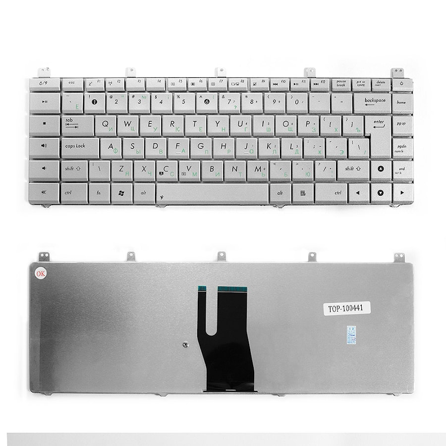 Клавиатура для ноутбука Asus N45, N45S, N45SF Series. Г-образный Enter. Серебристая, без рамки. PN: AENJ4701010, MP-11A23SU69201.