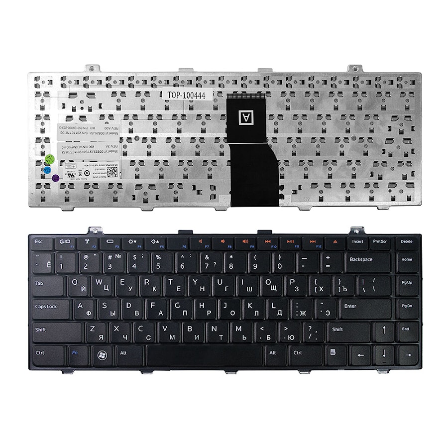 Клавиатура для ноутбука Dell Studio 1450, 1457, 1458, 15, XPS L401 Series. Плоский Enter. Черная, без рамки. PN: V100825JS1, 0MH8M3.