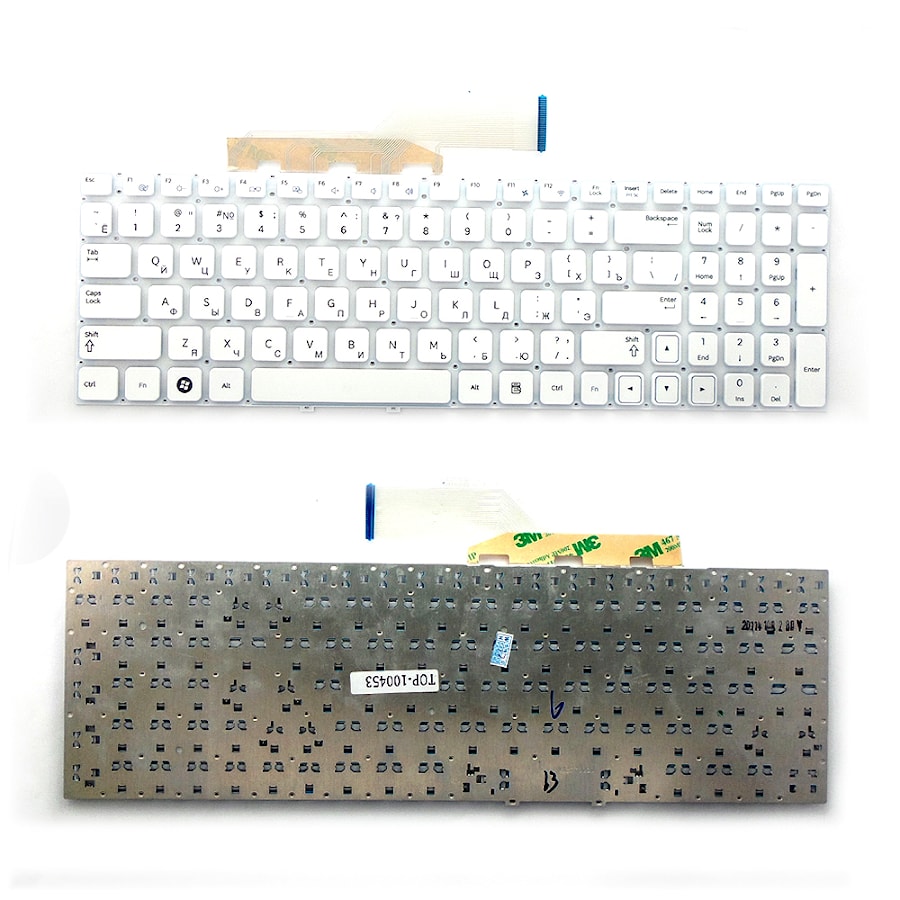 Клавиатура для ноутбука Samsung NP-300E5A, NP-300E5C, NP300E5C, NP-300V5A Series. Плоский Enter. Белая, без рамки. PN: 9Z.N5QSN.10R, BA5903075.