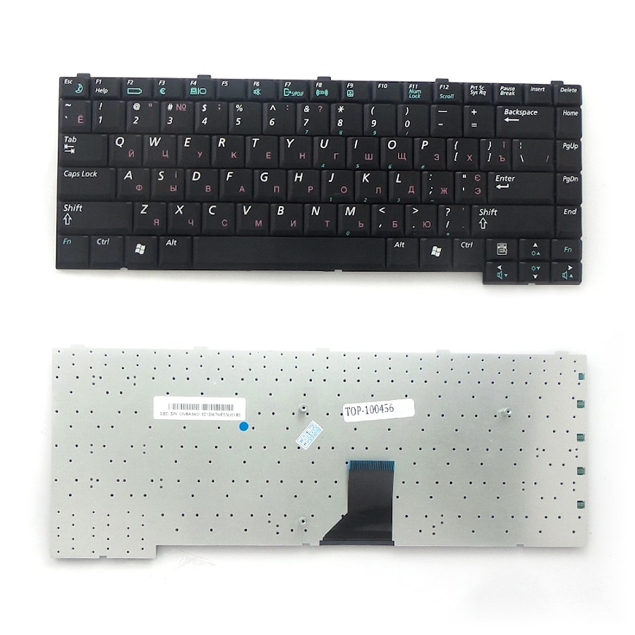 Клавиатура для ноутбука Samsung M40, M45, R50 Series. Плоский Enter. Черная, без рамки. PN: BA59-01321D, CNBA5901321CB7NE.