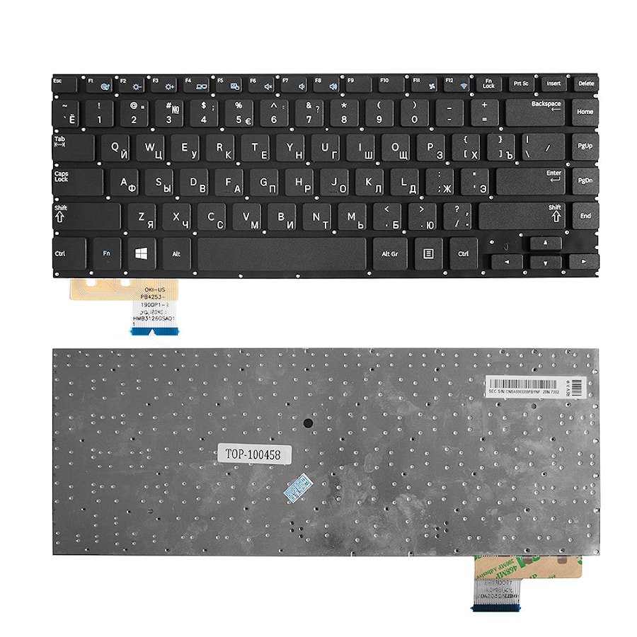 Клавиатура для ноутбука Samsung NP530U4C, NP535U4C Series. Плоский Enter. Черная, без рамки. PN: BA5903259BBYNF, CNBA5903259BBYNF.