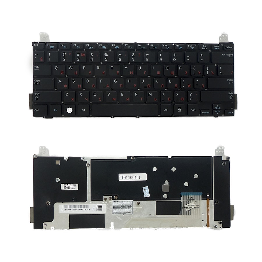 Клавиатура для ноутбука Samsung NP900X1A, NP900X1B Series. Плоский Enter. Черная, без рамки. С подсветкой. PN: BA59-02907C, BA75-03221C.