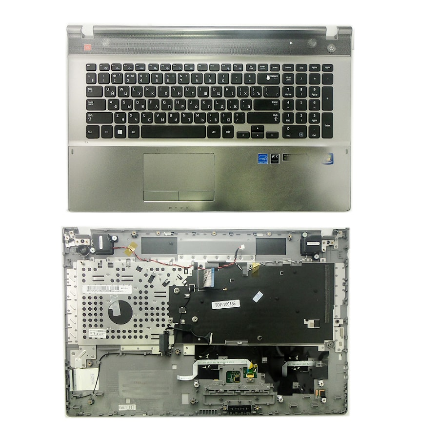 Клавиатура для ноутбука Samsung NP550P7C Series. Плоский Enter. Черная, c topcase. PN: BA75-03791C, BA59-03303C.