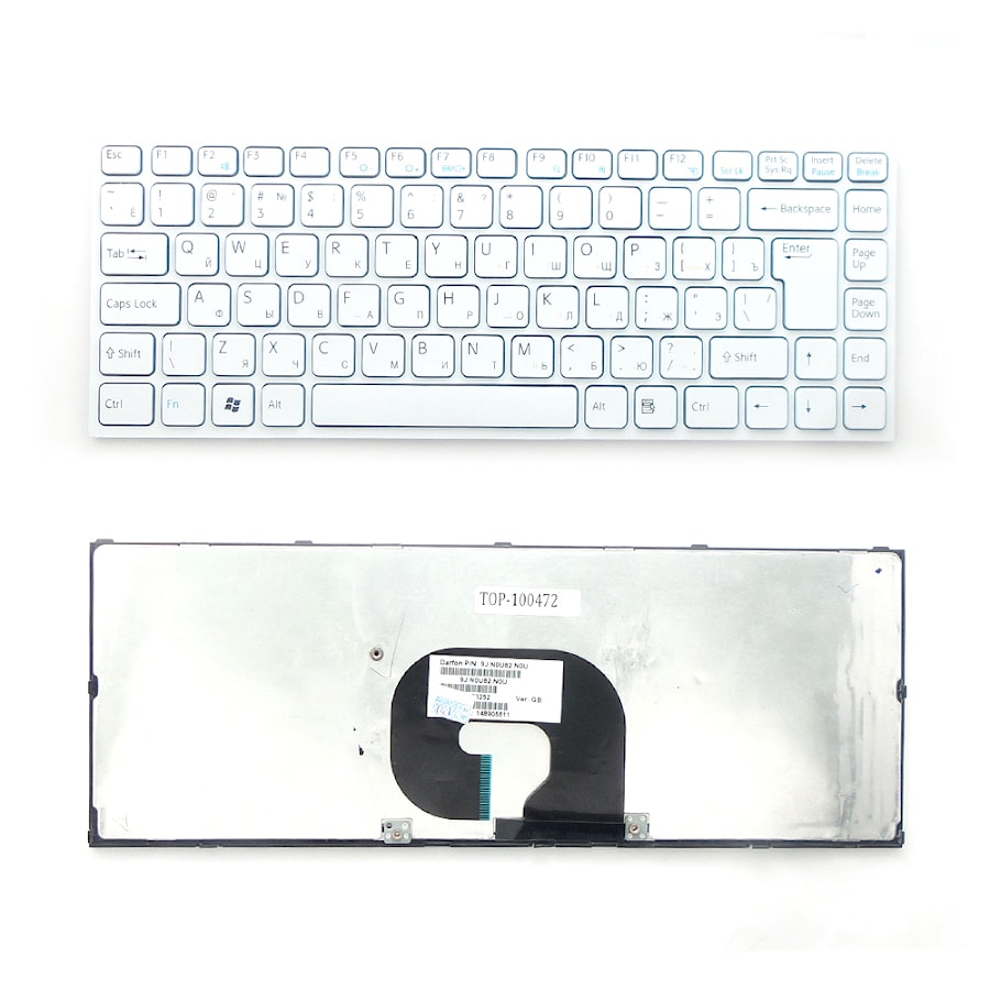 Клавиатура для ноутбука Sony Vaio VPC-Y Series. Г-образный Enter. Белая, с белой рамкой. PN: NSK-S8M0R, 9J.N0U82.M0R.