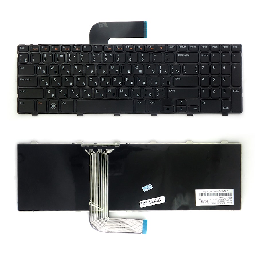 Клавиатура для ноутбука Dell Inspiron N5110, M5110, M511R, 15R, XPS 17 Series. Плоский Enter. Черная, с черной рамкой. NSK-DY0SW, 9Z.N5YSW.00R DE-12