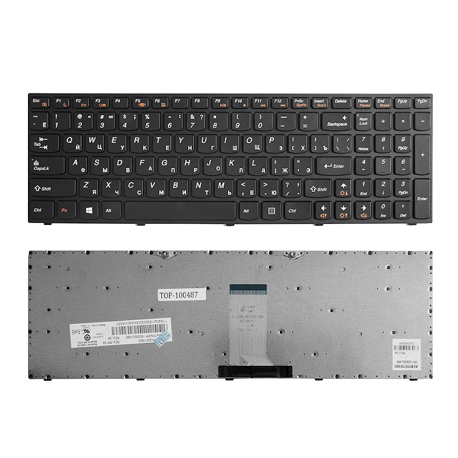 Клавиатура для ноутбука Lenovo B5400, M5400 Series. Плоский Enter. Черная, с черной рамкой. PN: 25213242, CSBG-RU.