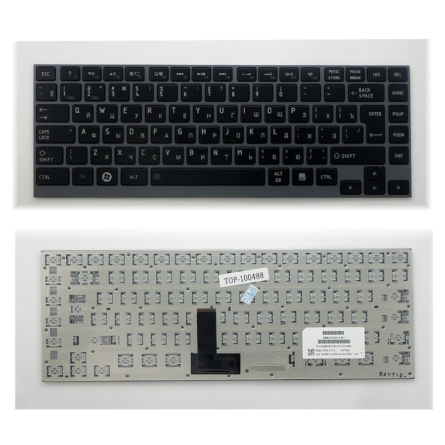 Клавиатура для ноутбука Toshiba Portege Z830, Z835, M800, N860 Series. Г-образный Enter. Черная, с серебристой рамкой. PN: NSK-TX3GC 0R, 9Z.N8UGC.30R.