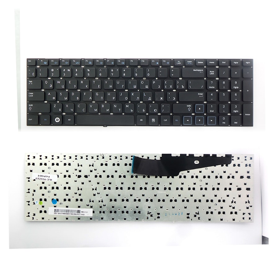 Клавиатура для ноутбука Samsung NP300E7A, NP300V7A, NP305E7A, NP305V7A Series. Плоский Enter. Черная, без рамки. PN: V129960AS1, BA59-03183A.