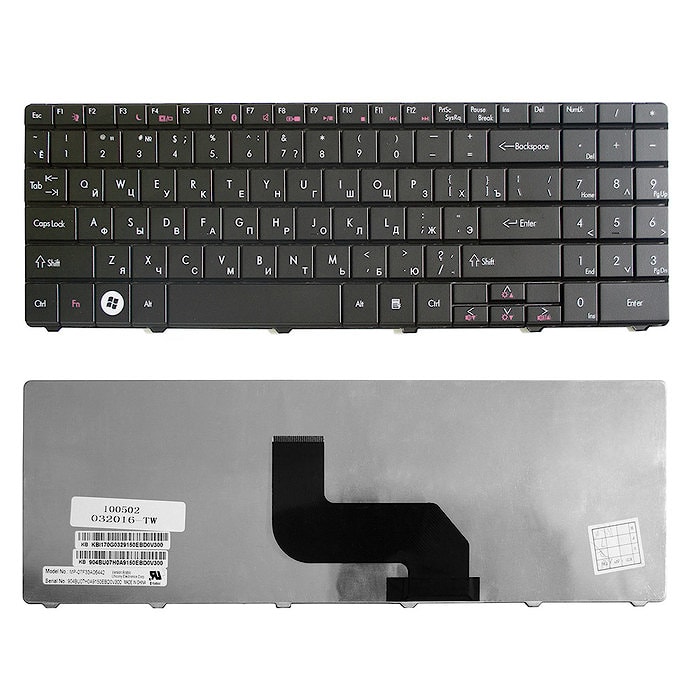 Клавиатура для ноутбука Packpard Bell EasyNote DT85, MT85, ST85, ST86, TN65 Series. Плоский Enter. Черная, без рамки. PN: MP-07F33SU-4424H.