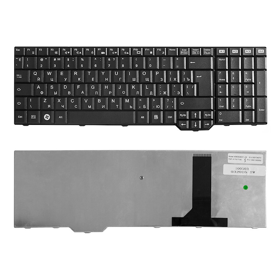 Клавиатура для ноутбука Fujitsu-Siemens Amilo Xa3530, Pi3625, Li3910, Xi3650 Series. Г-образный Enter. Черная, без рамки. PN: V080330BK2, 90.4H907.10R