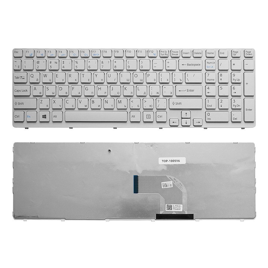 Клавиатура для ноутбука Sony Vaio E15, E17, SVE15, SVE17, SVE151 Series. Плоский Enter. Белая, с белой рамкой. PN: 149032851RU, 9Z.N6CSW.K0