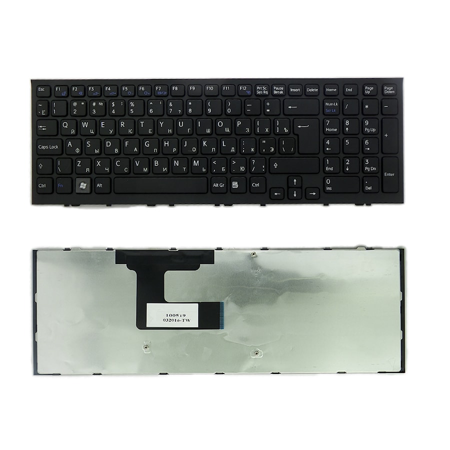 Клавиатура для ноутбука Sony Vaio VPC-EL, VPCEL Series. Г-образный Enter. Черная, с черной рамкой. PN: 148969261, 9Z.N5CSW.B0R.