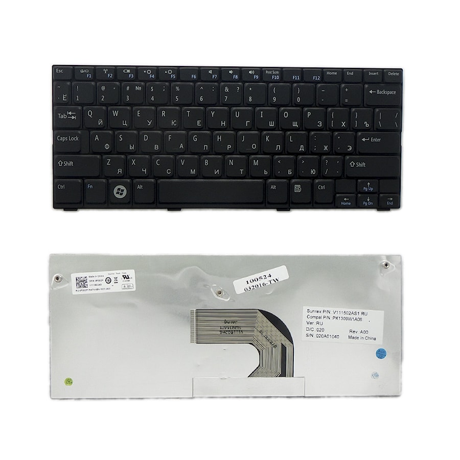 Клавиатура для ноутбука Dell Inspiron Mini 1012, 1018 series. Плоский Enter. Черная, без рамки. PN: MP-09K63SU-698, PK1309W2A06.