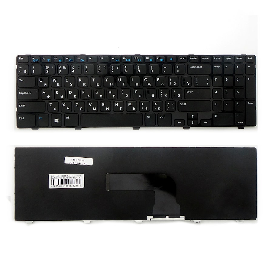 Клавиатура для ноутбука Dell Inspiron 15 3521, 3537, 5521, 5537, 7521 Series. Плоский Enter. Черная, с черной рамкой. PN: NSK-LA00R, NSK-DY0SW.