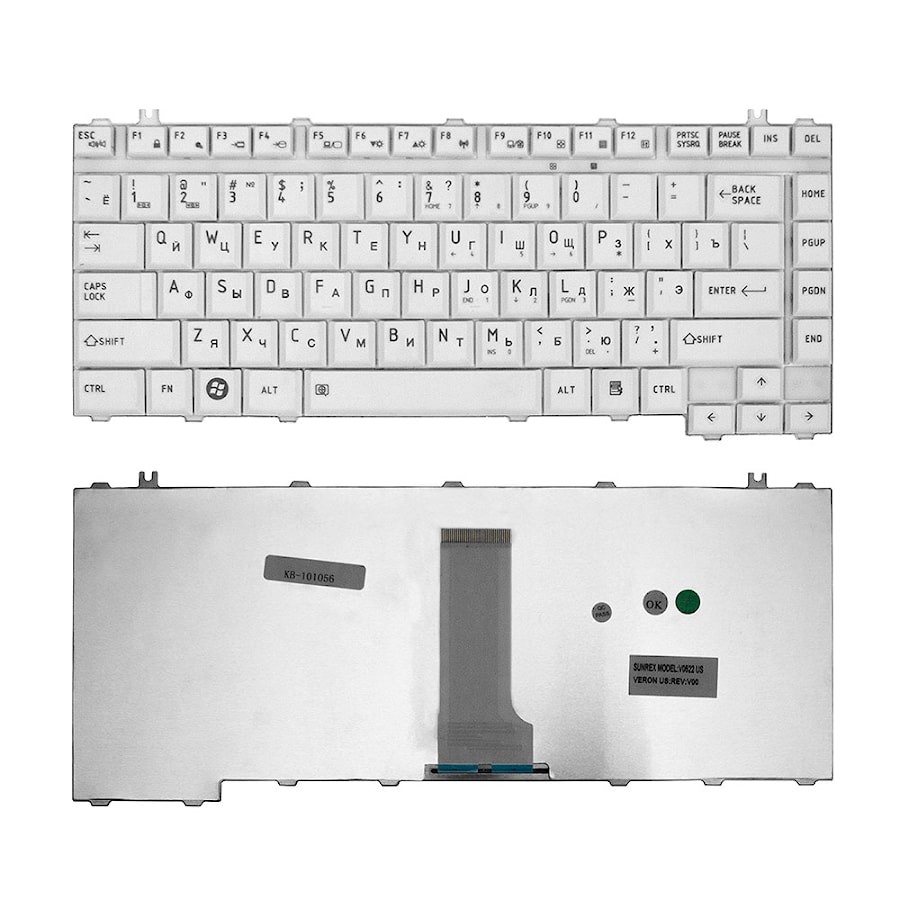 Клавиатура для ноутбука Toshiba Satellite A200, A205, A210, A215, M200 Series. Плоский Enter. Белая, без рамки. PN: NSK-TAJ01 9J.N9082.J01.