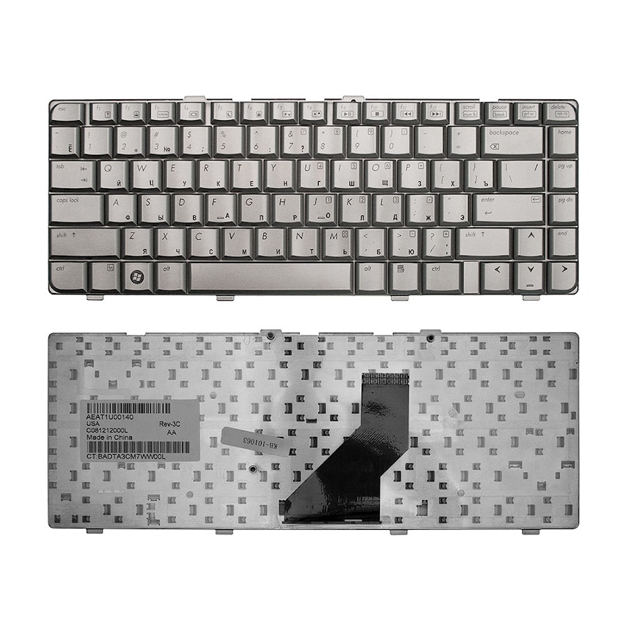Клавиатура для ноутбука HP Pavilion DV6000, DV6100, DV6200, DV6300, DV6400 Series. Плоский Enter. Серебристая, без рамки. PN: AEAT1700010.
