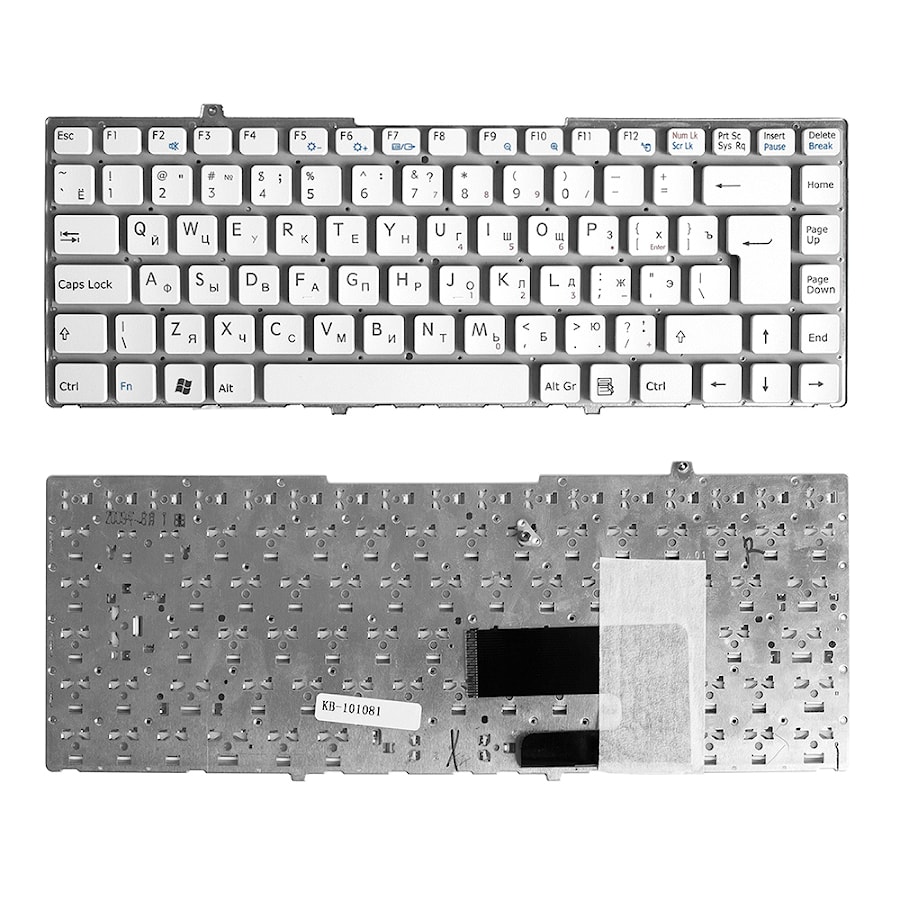 Клавиатура для ноутбука Sony Vaio VGN-FW Series. Г-образный Enter. Белая, без рамки. PN: 148084121, NSK-S810R.