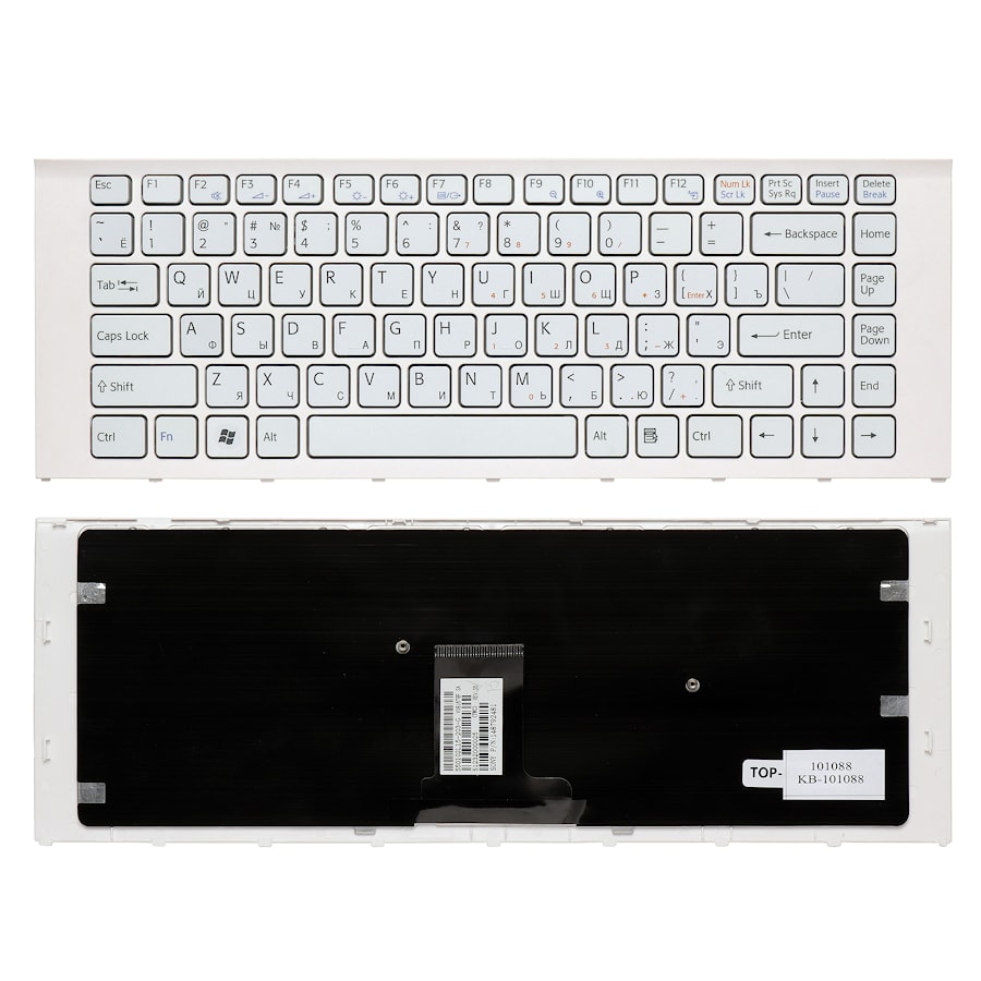 Клавиатура для ноутбука Sony Vaio VPC-EA, VPCEA, VPCY2 Series. Плоский Enter. Белая, с рамкой. PN: 148792471, 550102L13-203-G, V081678F.