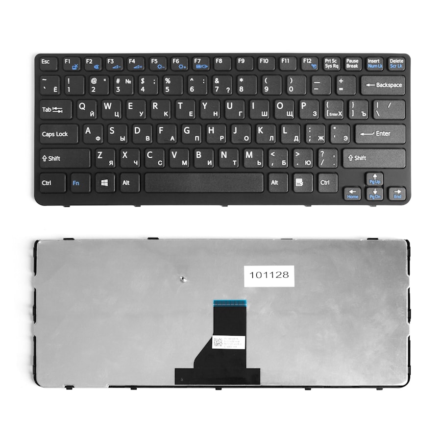 Клавиатура для ноутбука Sony Vaio SVE14, SVE14111, SVE14129. Series. Плоский Enter. Черная, с черной рамкой. PN: 9Z.N6BSQ.M0R, NSK-SDMSQ, 149181111RU.