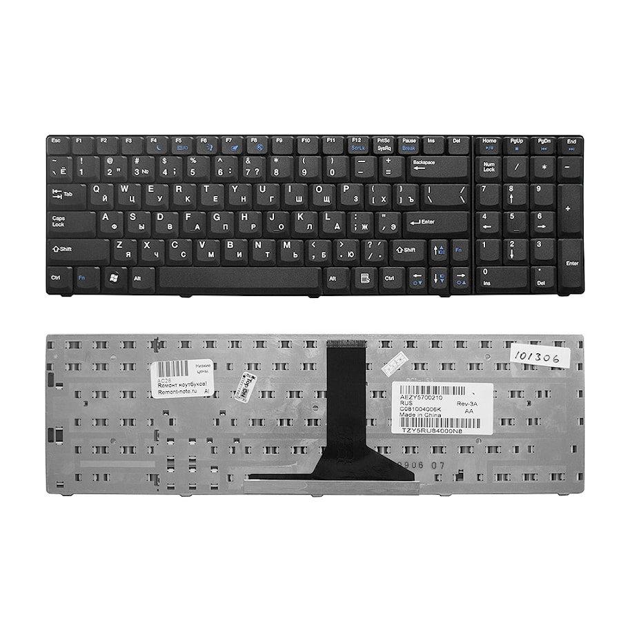 Клавиатура для ноутбука Acer eMachines G520, G620, G720 Series. Плоский Enter. Черная, без рамки. PN: AEZY5E00210, KBI1700053.
