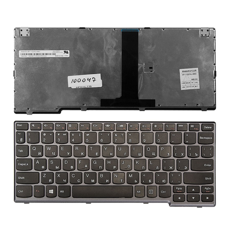 Клавиатура для ноутбука Lenovo IdeaTab K3011W Series. Плоский Enter. Черная, с серой рамкой. PN: MP-11G23SU-6863.