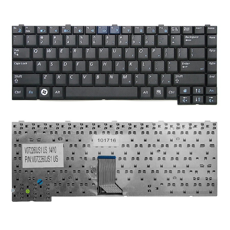 Клавиатура для ноутбука Samsung R403, R408, R410 Series. Плоский Enter. Черная, без рамки. US. PN: BA59-02247C, BA59-02247D.