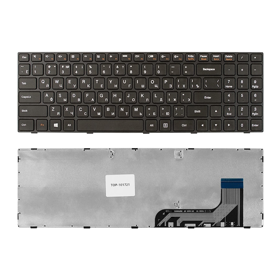 Клавиатура для ноутбука Lenovo Ideapad 100-15, 100-15IBY, B50-10, B5010 Series. Плоский Enter. Черная, с черной рамкой. PN: 5N20H52634, 5N20H52646.