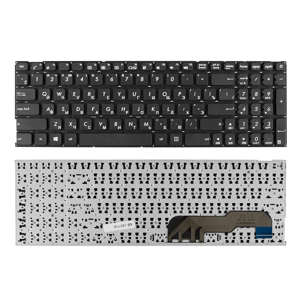 Клавиатура для ноутбука Asus X541NA, X541NC, X541SA, X541SC, X541UA Series. Плоский Enter. Черная, без рамки. PN: 9Z.ND00OM.00R, AEXJB00110. AS-112  