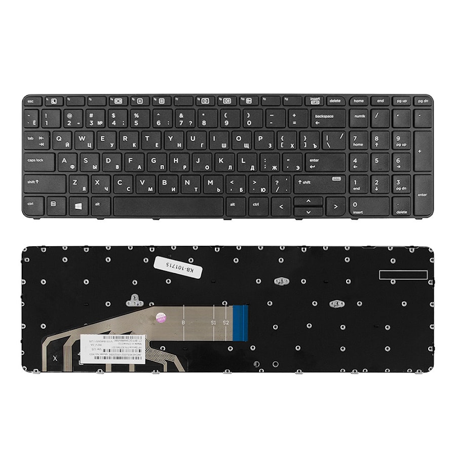 Клавиатура для ноутбука HP ProBook 450 G3, 455 G3, 470 G3, 650 G2, 655 G2 Series. Плоский Enter. Черная, с черной рамкой. PN: 831023-001, NSK-CZ1BV.