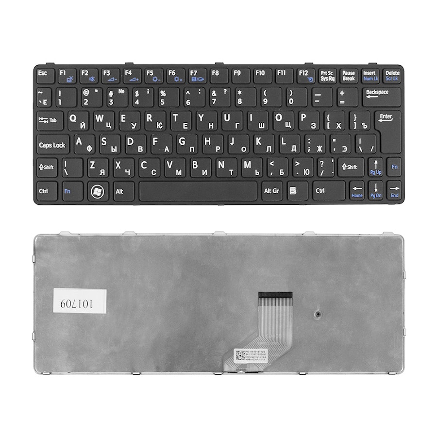 Клавиатура для ноутбука Sony Vaio E11, SVE11, SVE111 Series. Г-образный Enter. Черная, с черной рамкой. PN: 149036311, 149036351.