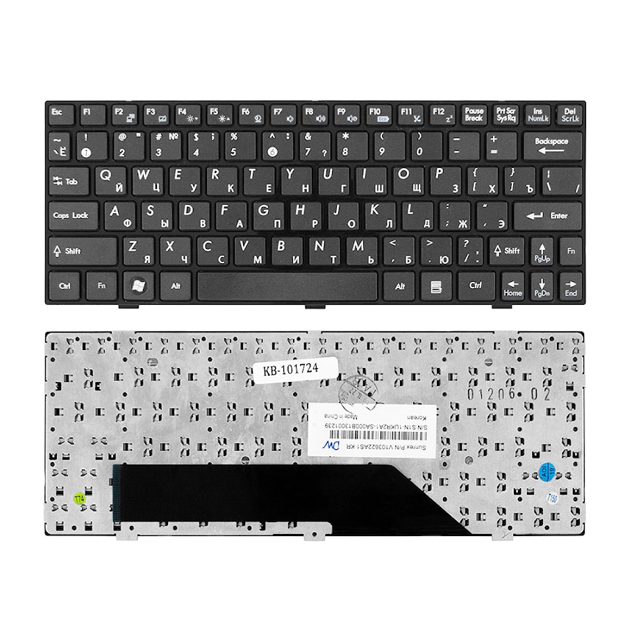 Клавиатура для ноутбука MSI Wind U160, U135, L1350 Series. Плоский Enter. Черная, с черной рамкой. PN: MS-N014, V103622CK1.