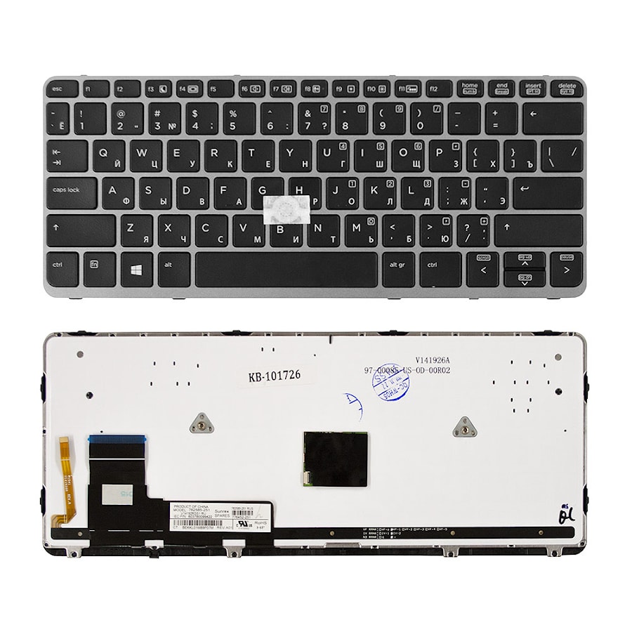 Клавиатура для ноутбука HP EliteBook S810 G1 Series. Плоский Enter. Черная, с серебристой рамкой. С подсветкой. PN: NSK-CR4BV.