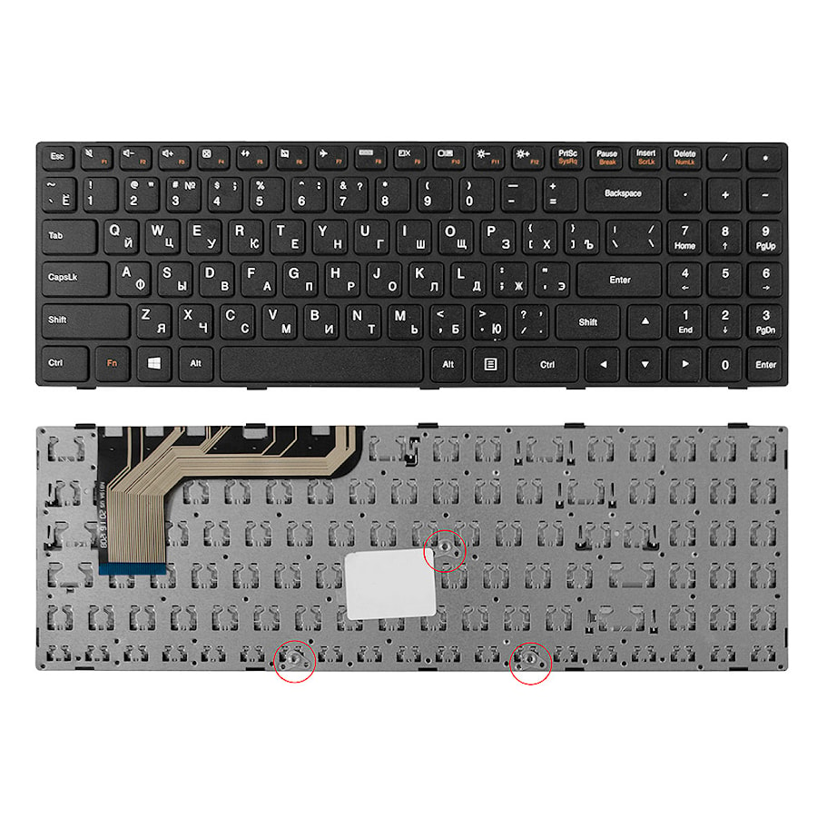 Клавиатура для ноутбука Lenovo Ideapad 100-15, 100-15IBY, B50-10 Series. Плоский Enter. Черная, с черной рамкой. PN: 5N20H52634.