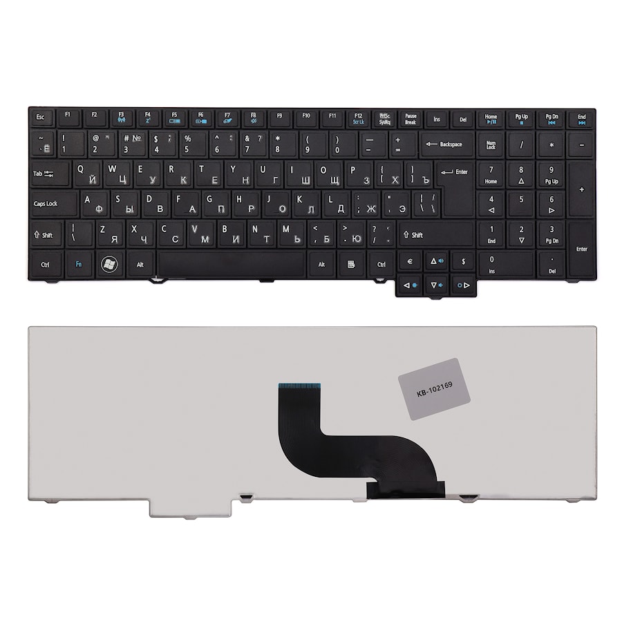 Клавиатура для ноутбука Acer TravelMate 5360, 5760, 7750, 6595TG Series. Плоский Enter. Черная, без рамки. PN: 9Z.N6SSQ.00R, 9Z.N6SPW.10R, NSK-AZ0SQ.