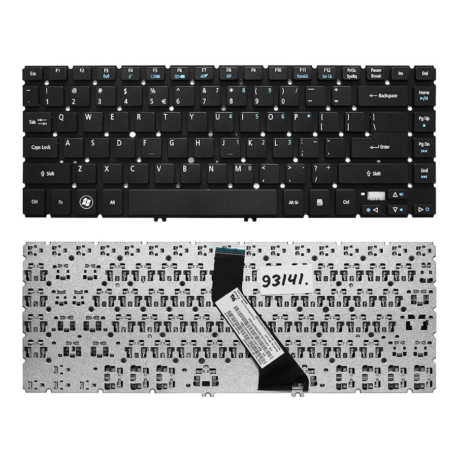 Клавиатура для ноутбука Acer Aspire V5-431, V5-471, M3-481, M5-481 Series. Г-образный Enter. Черная, без рамки. US PN: NSK-R2SSW 0R, 9Z.N8DBW.H0R.