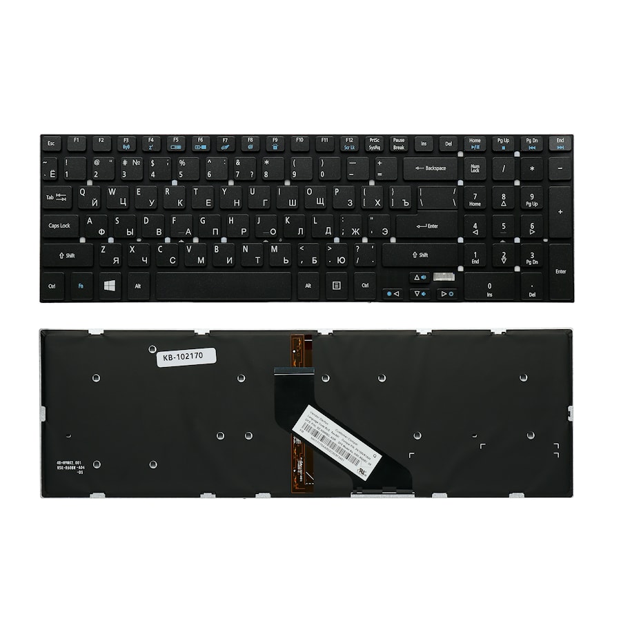 Клавиатура для ноутбука Acer Aspire 5755, 5830, 5830G Series. Г-образный Enter. Черная, без рамки. С подсветкой. PN: MP-10K33SU-698.